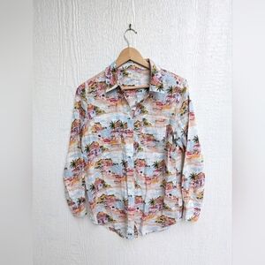 Boden Paradise Bay 100% Linen Tropical Travel Button Down Shirt Top 6 Petite